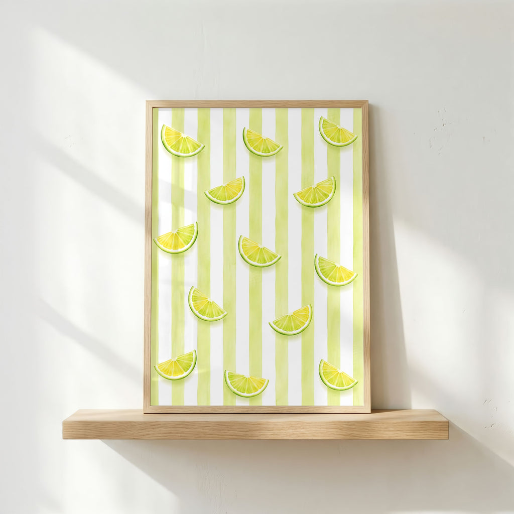 Striped Fruit Wall Art Set of 6: Mediterranean Kitchen Decor & Citrus Printable