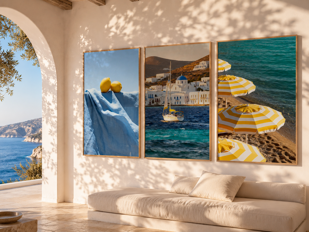 Mediterranean Wall Art Set of 3: Coastal Beach Summer Photography Printable