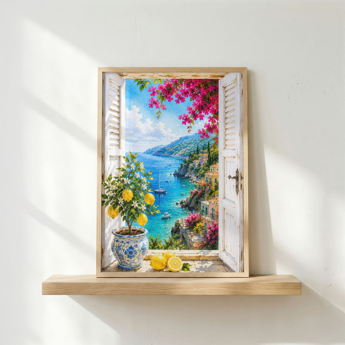 Mediterranean Window Wall Art Set of 3: Amalfi Coast Lemon Trees & Coastal Views Printable