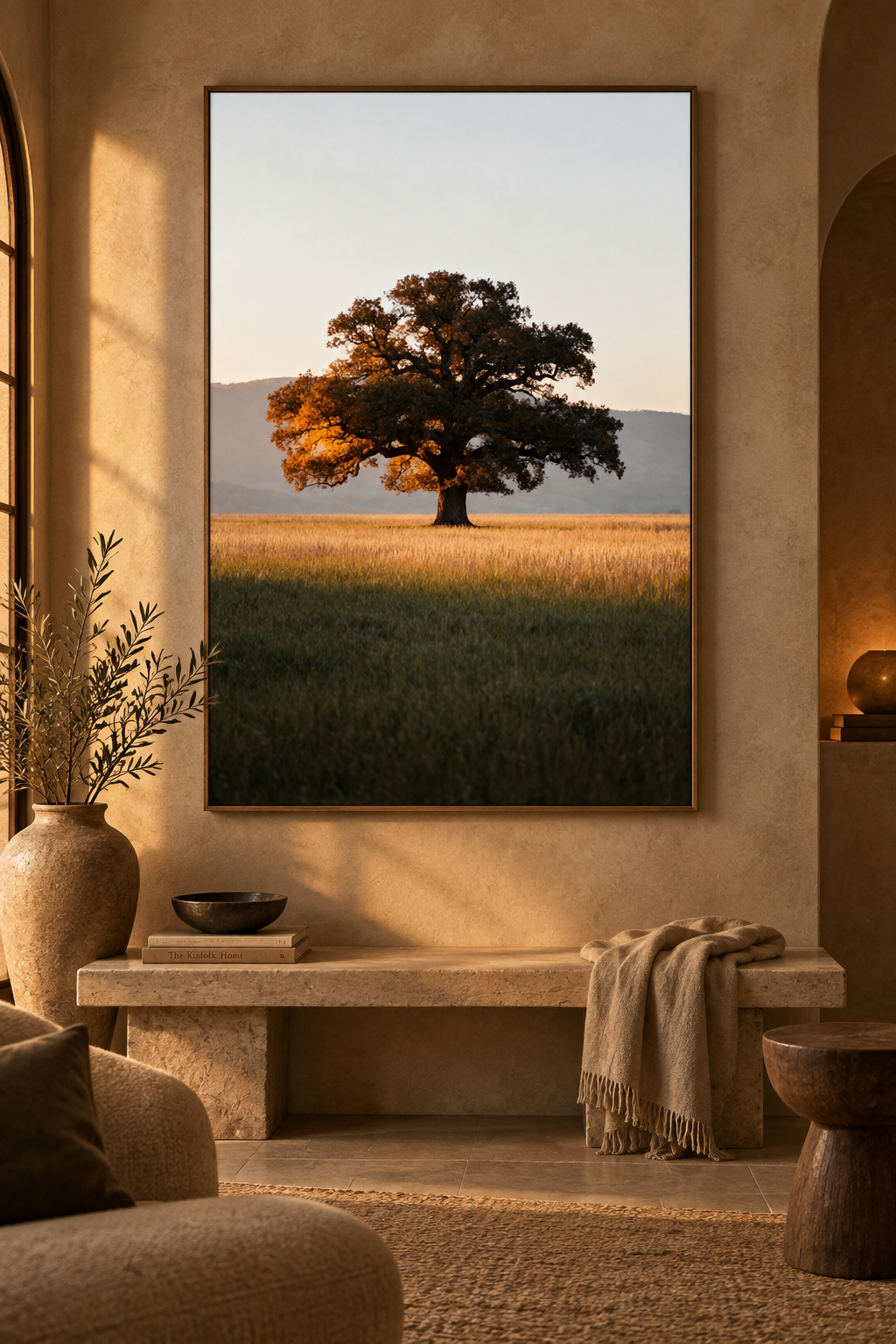 Oak Tree Wall Art: Autumn Countryside Landscape Photography, Golden Hour Nature Decor Printable