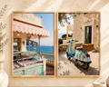 Italian Riviera Wall Art Set of 2: Vintage Scooter & Coastal Photography Printable