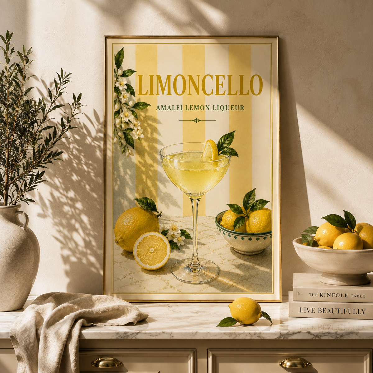 Mediterranean Cocktail Wall Art Set of 3: Italian Spritz, Limoncello & Dry Martini Printable