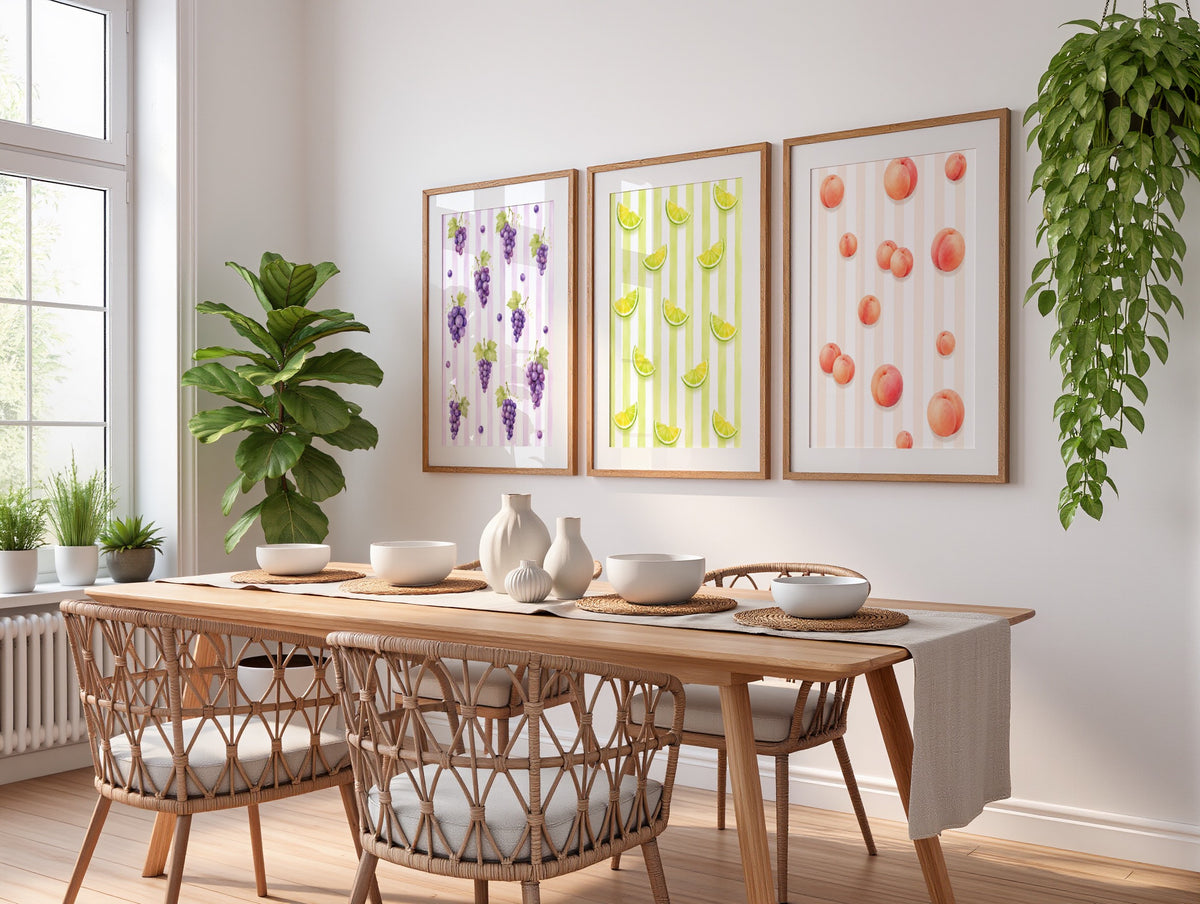 Striped Fruit Wall Art Bundle of 12: Colorful Summer Kitchen Printable
