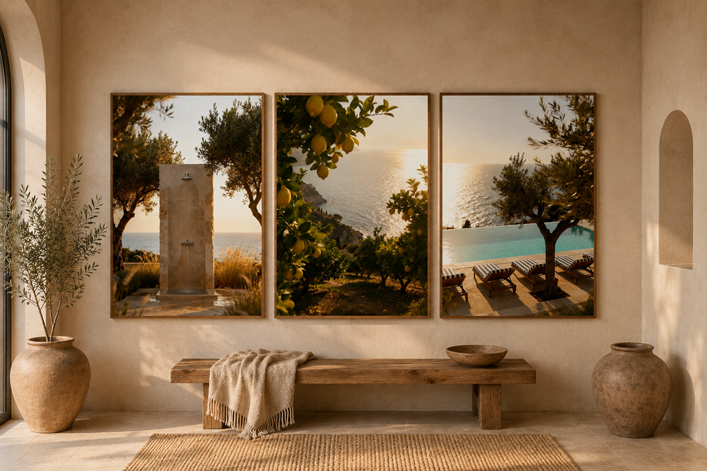 Mediterranean Coastal Luxury Wall Art Set of 3: Italian Villa Photography Printable