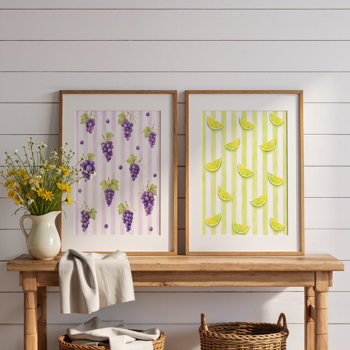Striped Fruit Wall Art Bundle of 12: Colorful Summer Kitchen Printable
