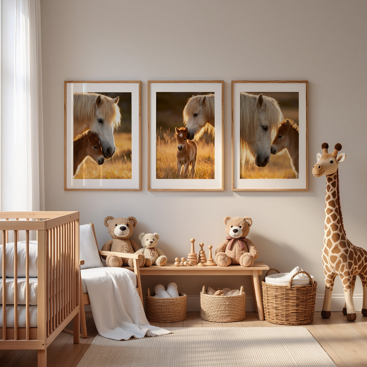 Icelandic Horse Wall Art Set of 3: Mare & Foal Farmhouse Printable