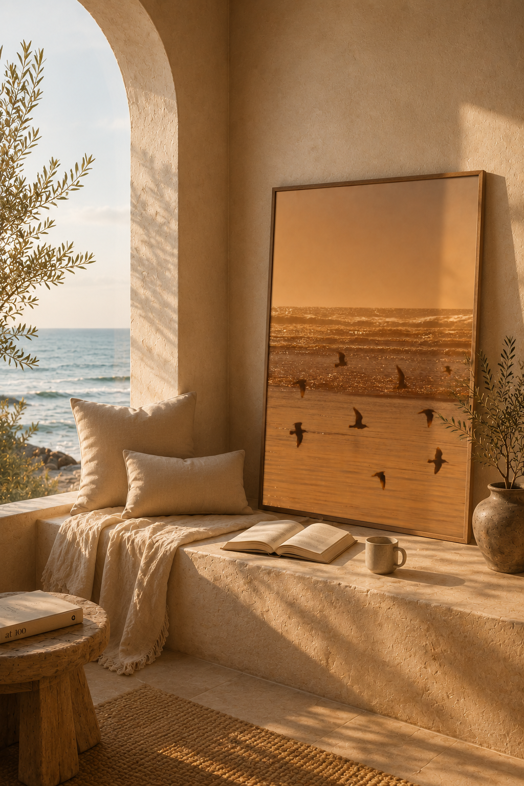 Sunset Wall Art: Golden Hour Beach Photography, Seagull Decor, Neutral Coastal Bedroom Printable