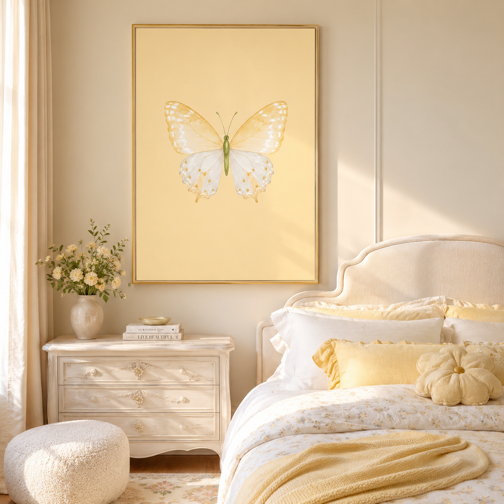 Butter Yellow Butterfly Wall Art: Watercolor Girls Room & Nursery Decor Printable