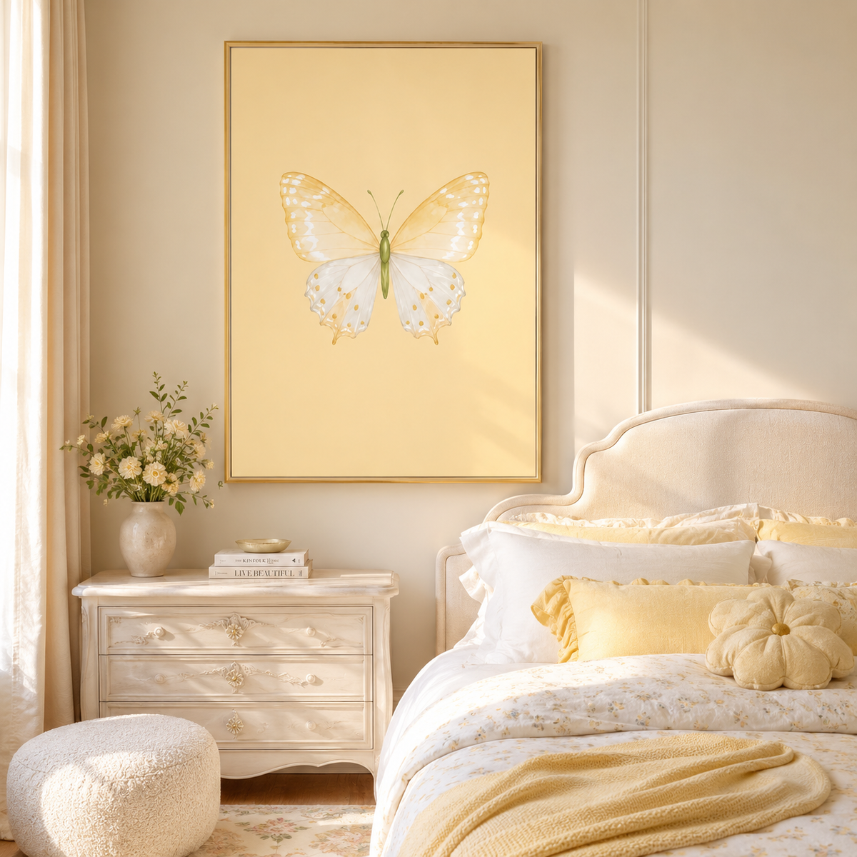 Butter Yellow Butterfly Wall Art: Watercolor Girls Room & Nursery Decor Printable