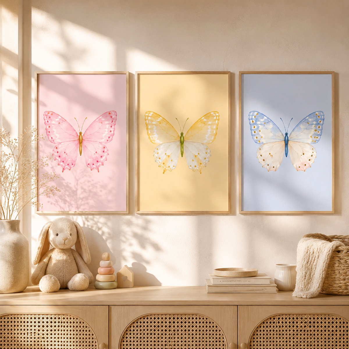 Colorful Butterfly Wall Art Set of 3: Pastel Nursery Decor Printable