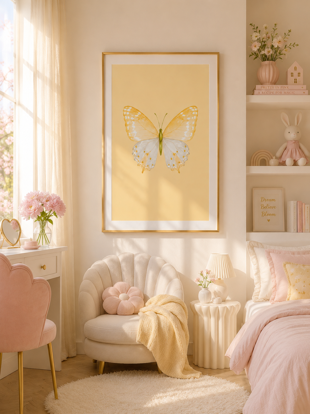 Butter Yellow Butterfly Wall Art: Watercolor Girls Room & Nursery Decor Printable