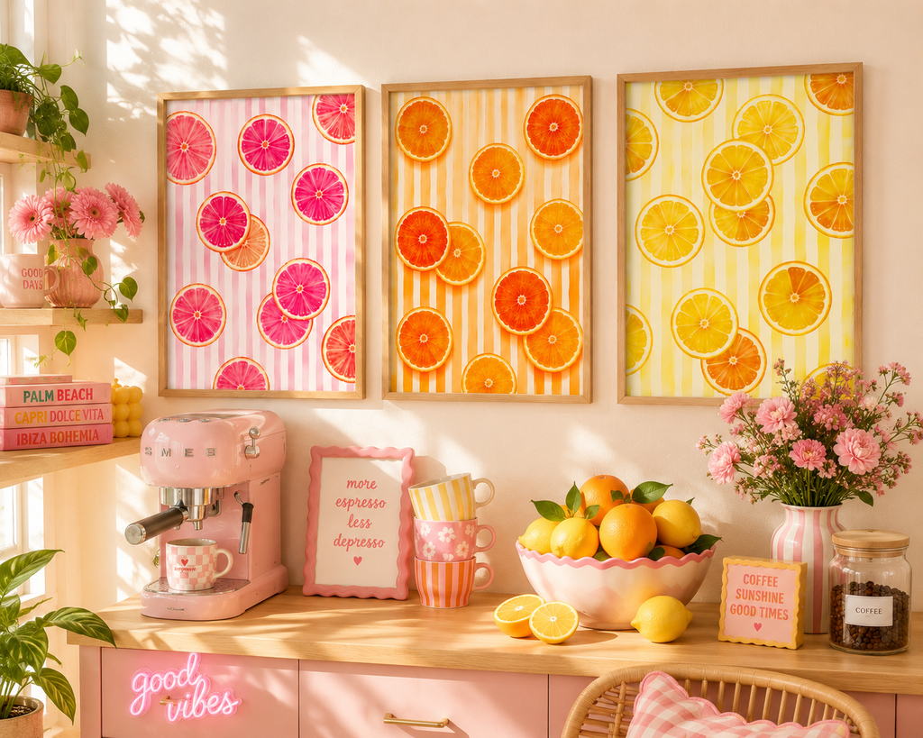 Italian Summer Citrus Wall Art Set of 3: Lemon, Orange & Grapefruit Printable