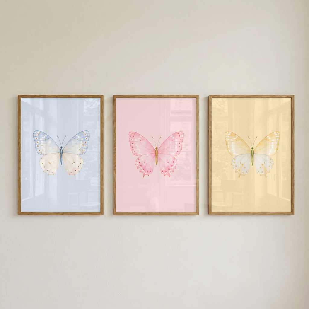 Pastel Butterfly Wall Art Set of 6: Nursery Decor Printable, Watercolor Kids Bedroom
