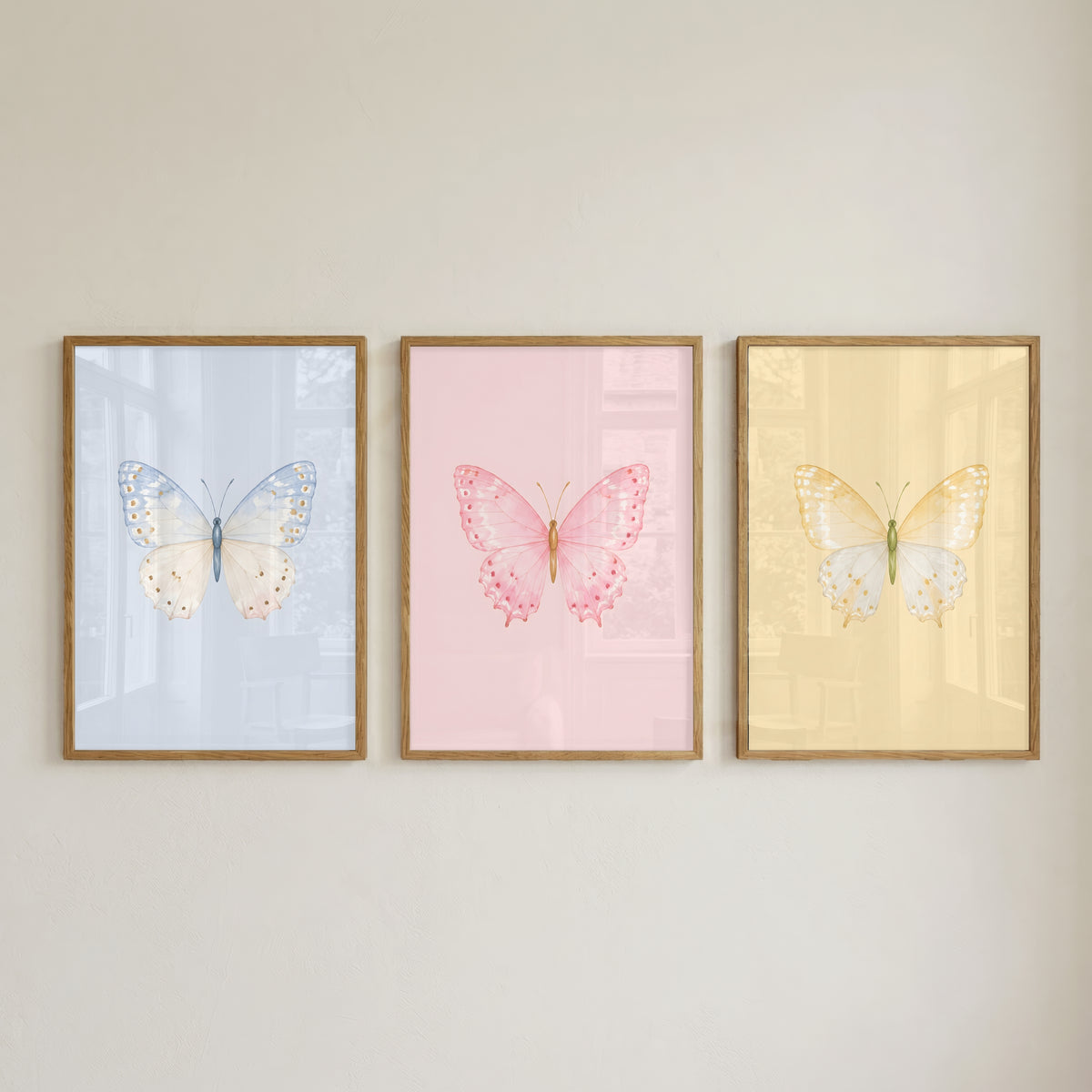 Pastel Butterfly Wall Art Set of 6: Nursery Decor Printable, Watercolor Kids Bedroom