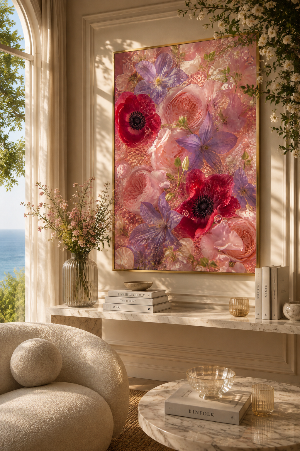 Pink Flower Wall Art: Romantic Anemone & Rose Photography, Feminine Bedroom Decor Printable