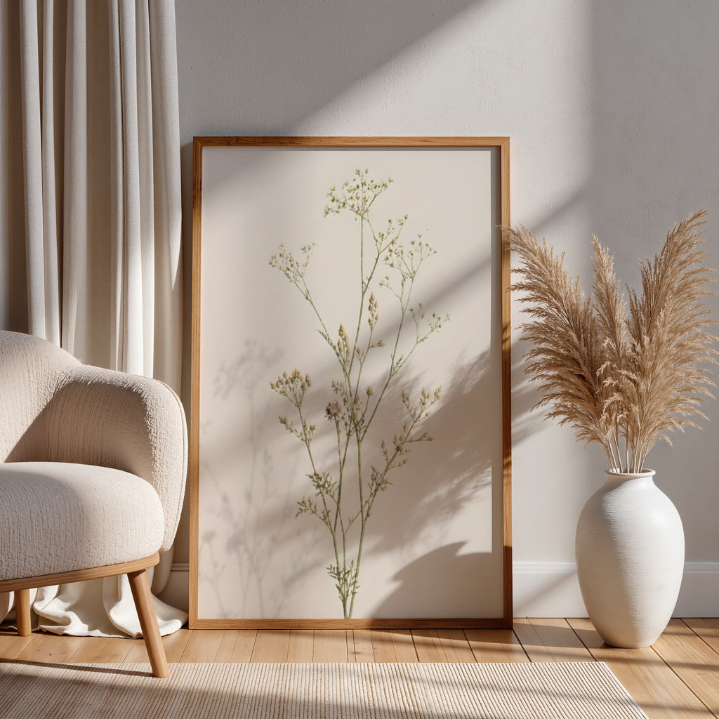 Set of 20 Wildflower Stems Printable: Beige Floral Japandi Scandinavian Minimalist Wall Art
