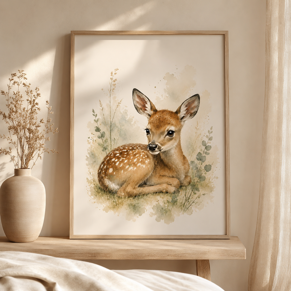 Deer Nursery Wall Art Set of 12: Woodland Animals & Neutral Kids Room Decor Printable