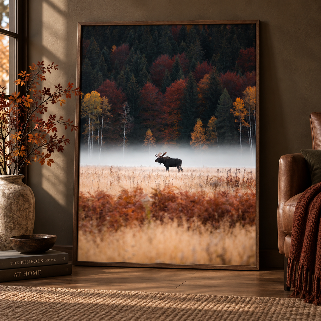 Moose Wall Art: Autumn Forest Wildlife Photography, Rustic Cabin Decor Printable