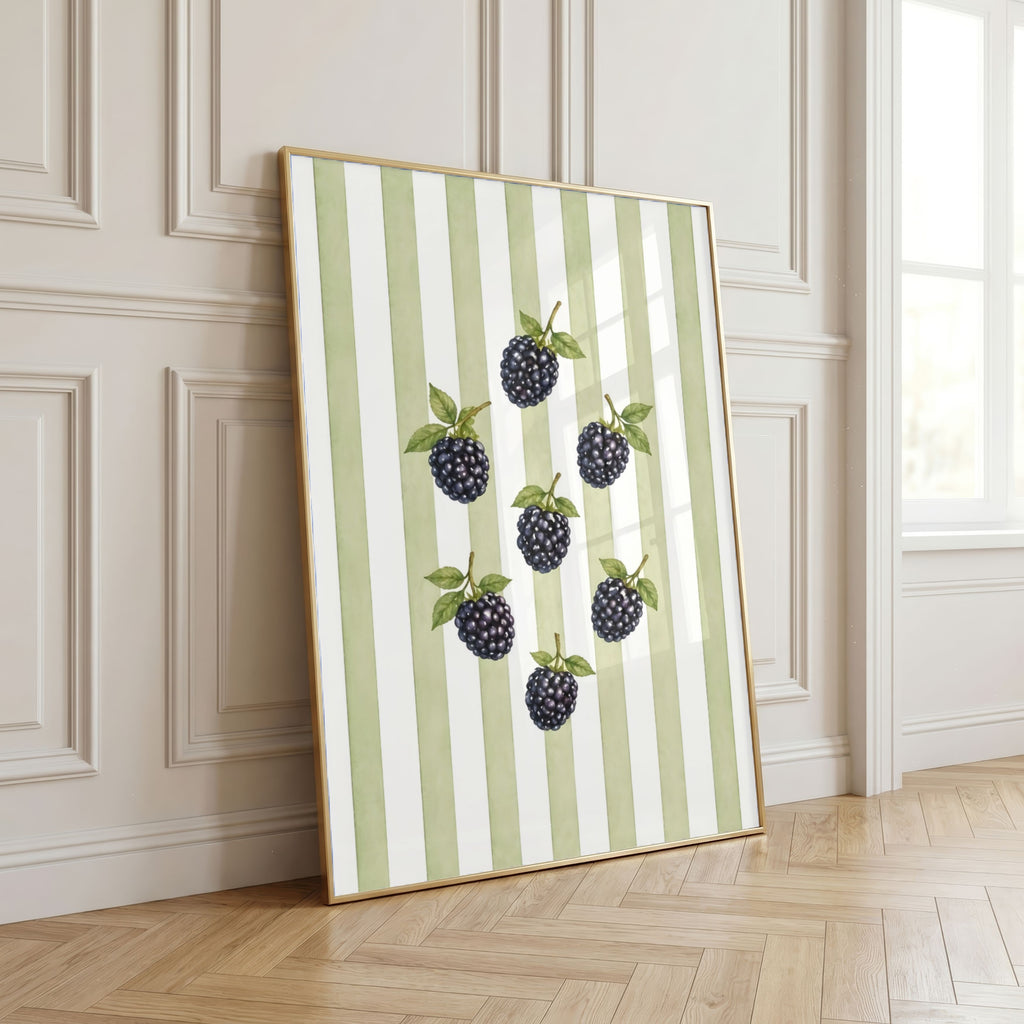 Striped Fruit Wall Art Set of 8: Colorful Kitchen Fruit Decor, Lemon Strawberry Cherry Printable
