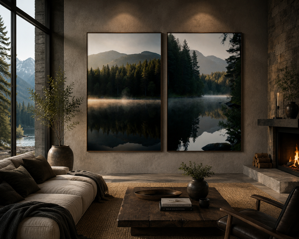 Scandinavian Forest Lake Wall Art Set of 6: Nordic Mountain Nature Landscape Printable