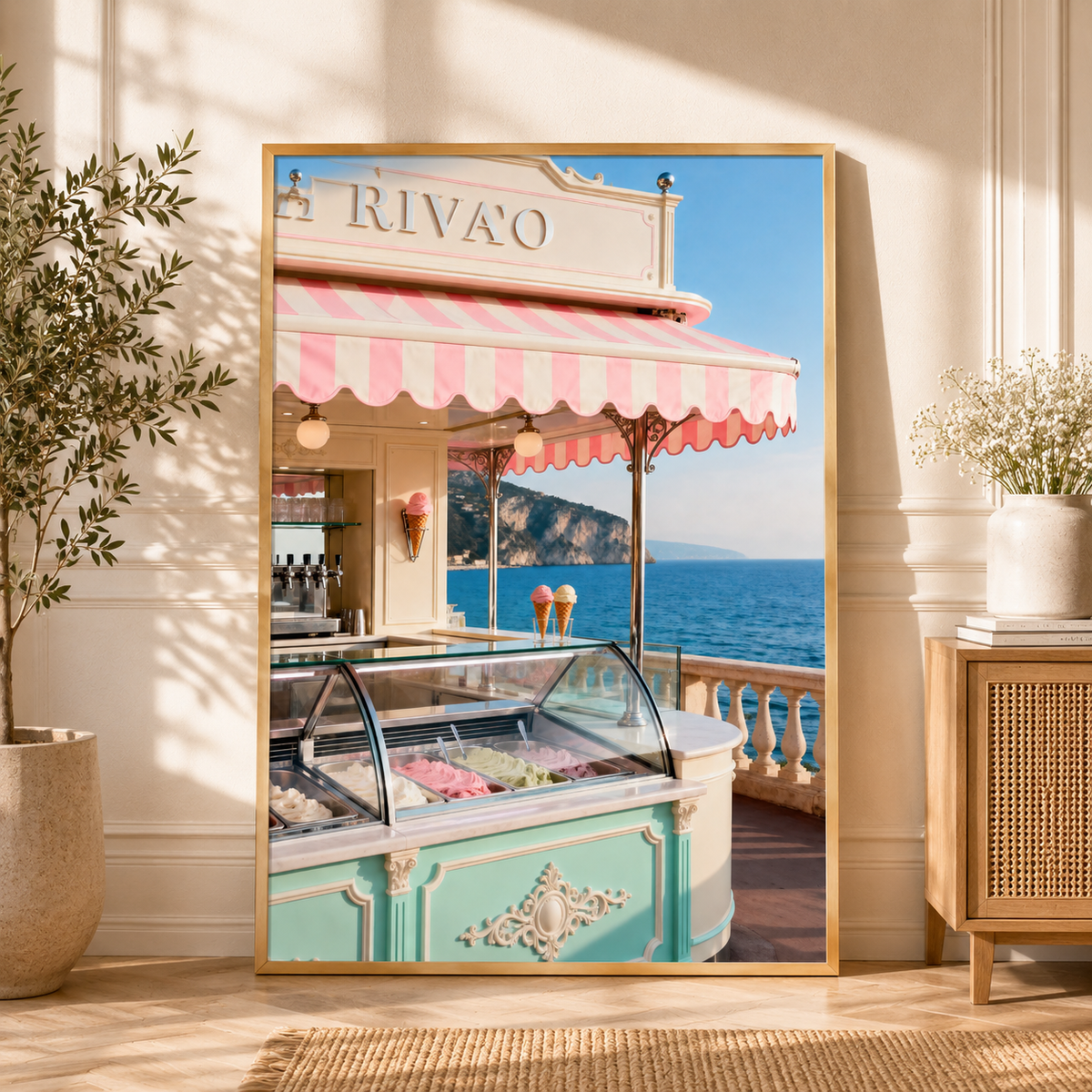 Italian Riviera Gelato Wall Art: Mediterranean Coastal Photography Printable