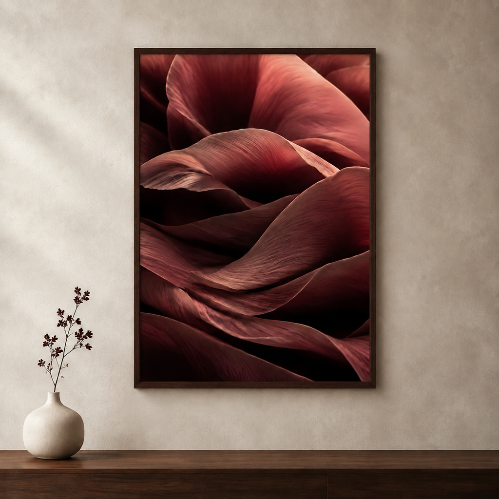 Burgundy Flower Wall Art Set of 6: Modern Botanical Living Room Decor Printable