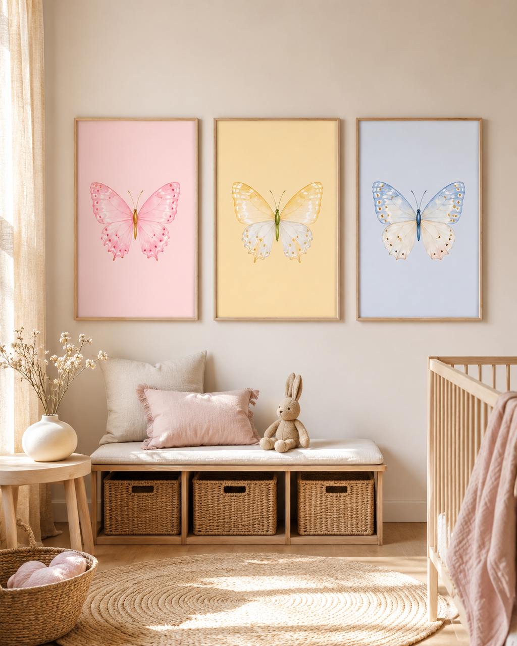 Colorful Butterfly Wall Art Set of 3: Pastel Nursery Decor Printable