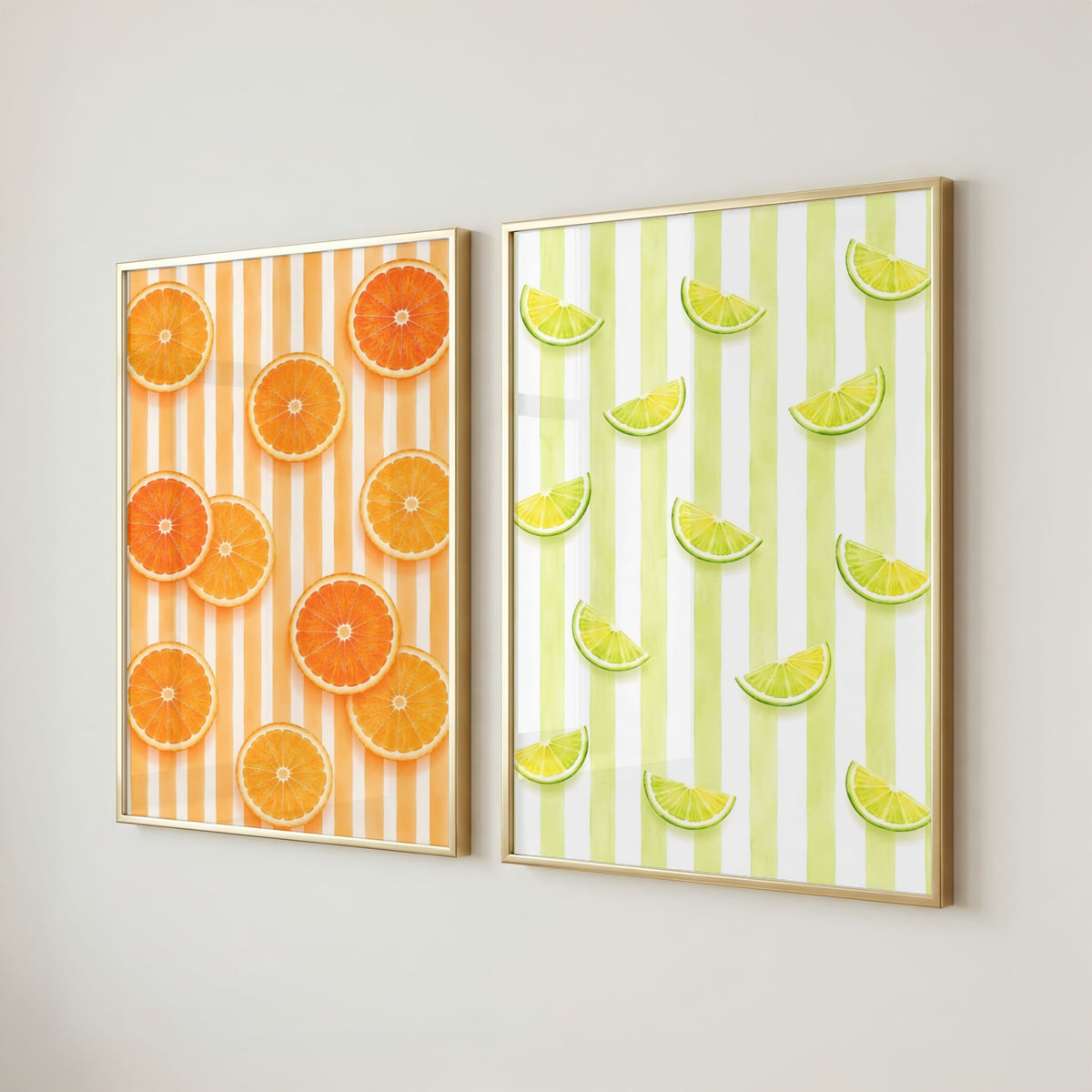 Striped Fruit Wall Art Set of 6: Mediterranean Kitchen Decor & Citrus Printable
