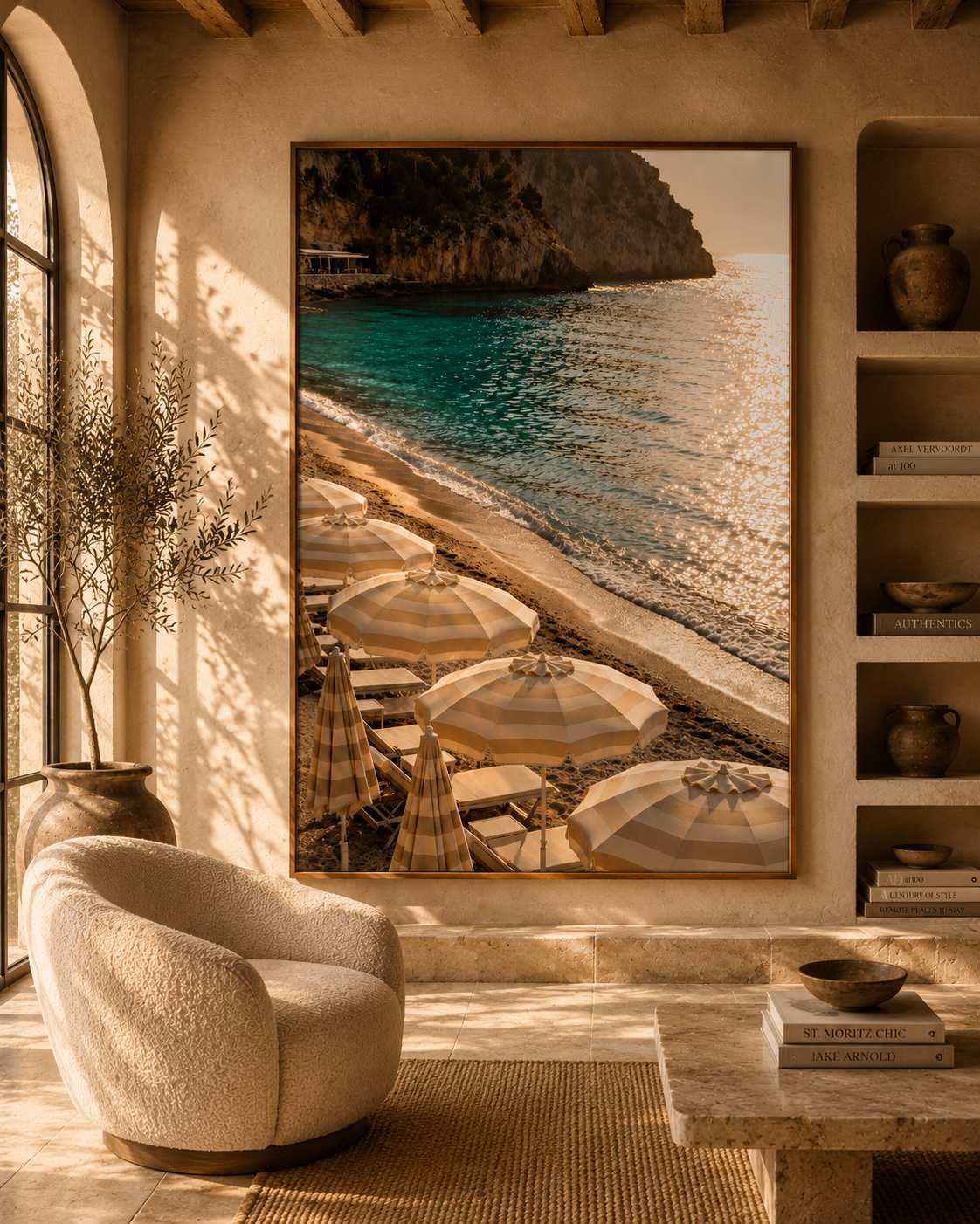 Mediterranean Sea Wall Art: Coastal Umbrellas Photography, Beach House Decor Printable