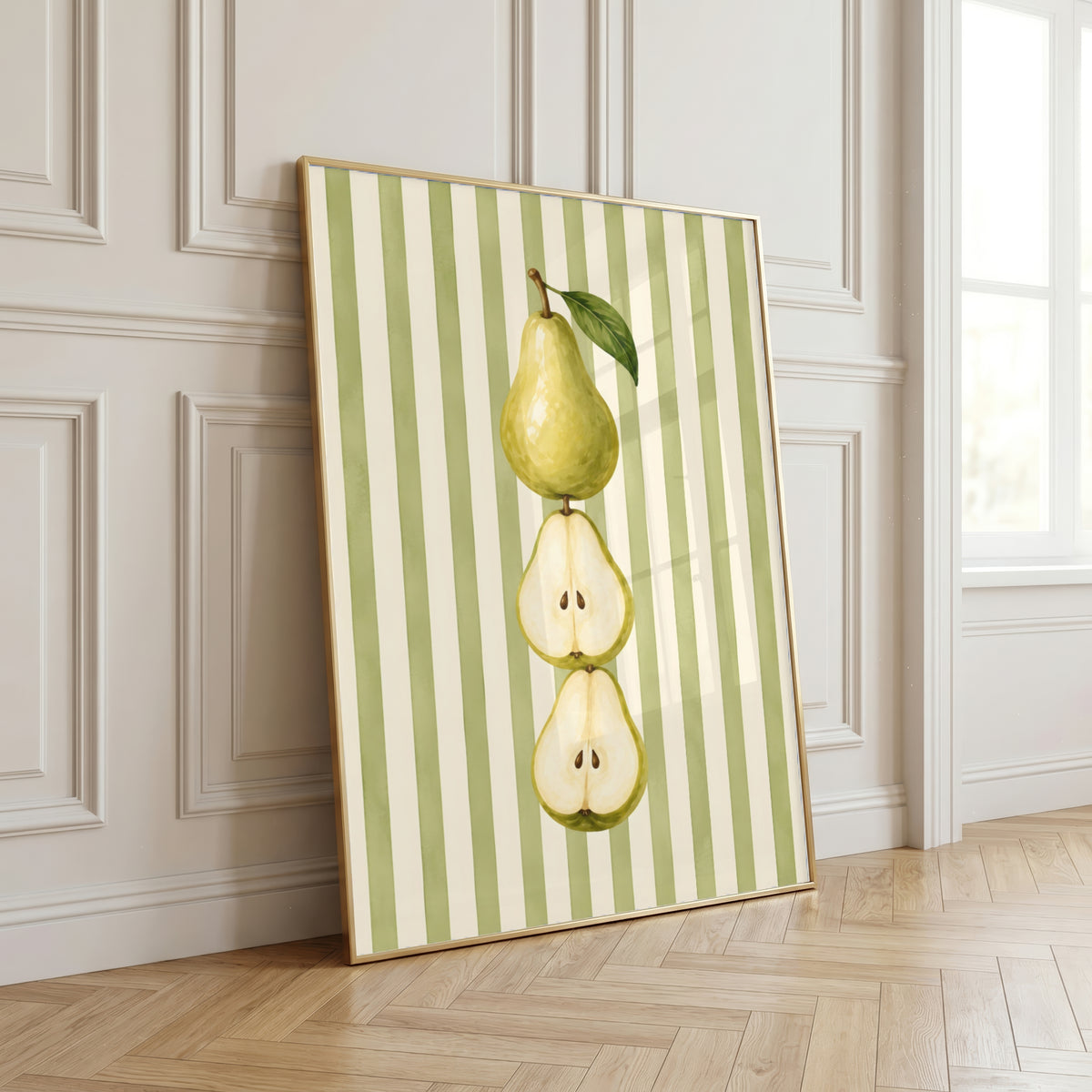 Striped Fruit Wall Art Set of 6: Colorful Modern Kitchen Decor, Lemon Cherry Printable