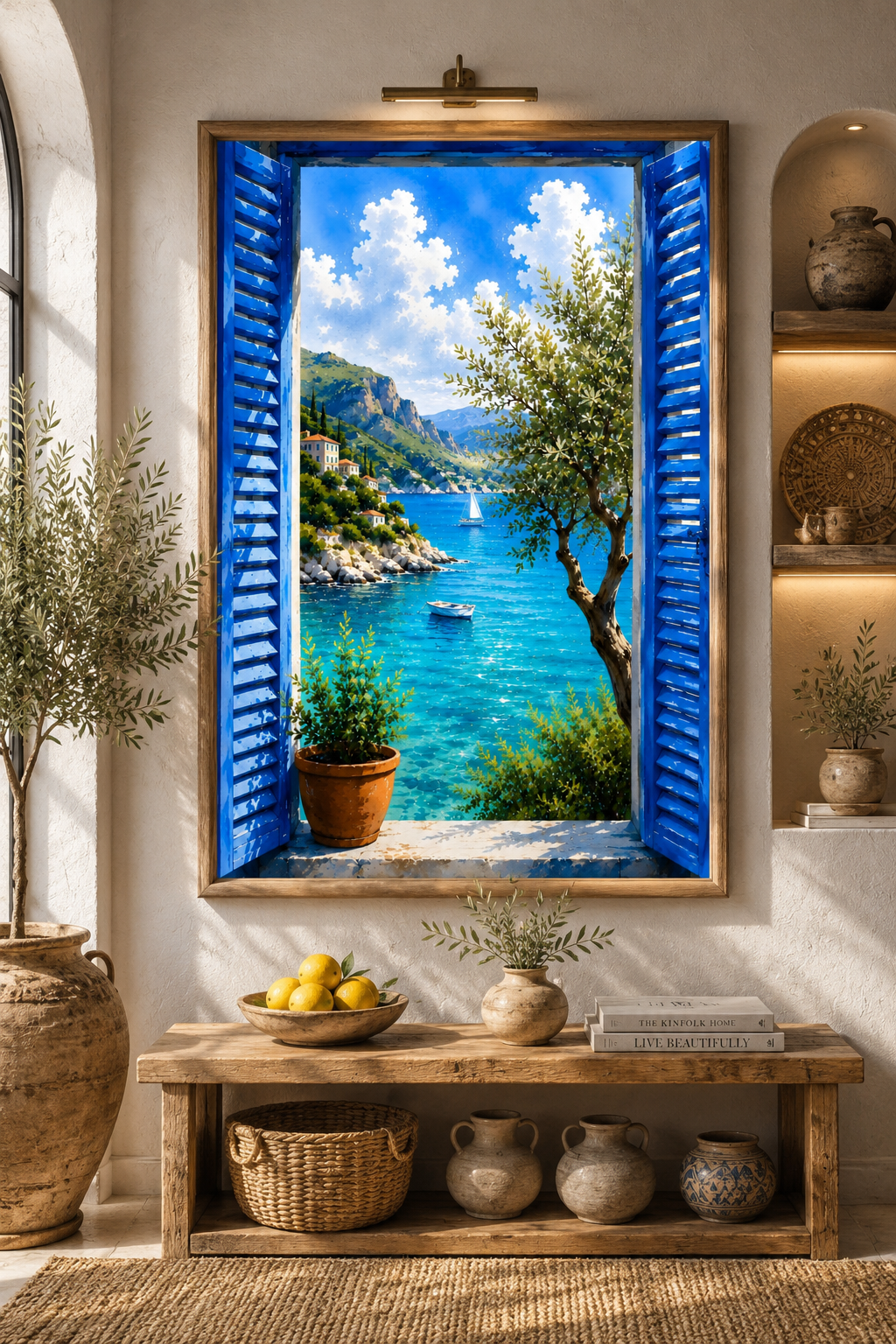 Mediterranean Window Wall Art Set of 3: Blue Shutters, Lemon Trees & Coastal Views Printable