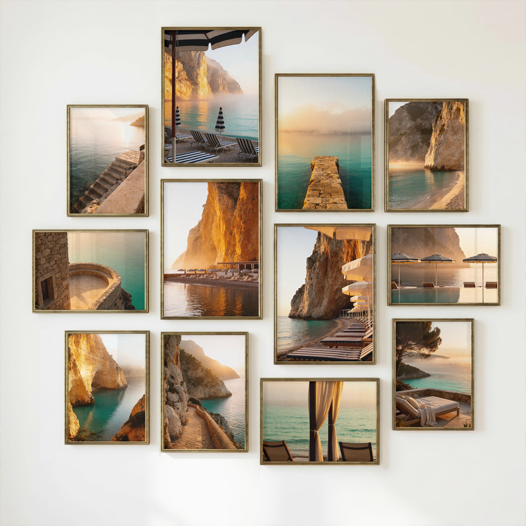 Italian Coast Wall Art Set of 12: Mediterranean Beach Photography Bathroom Decor Printable