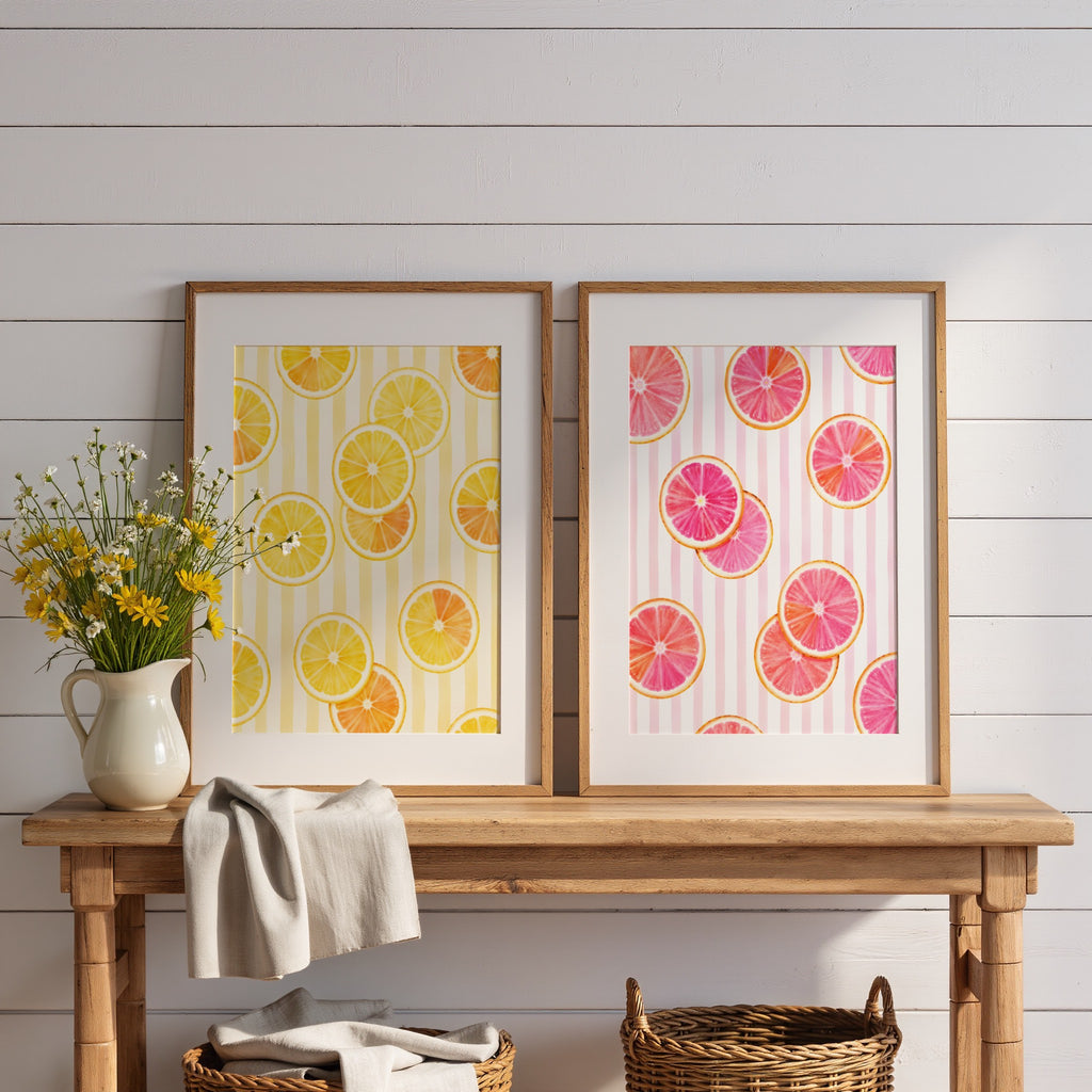 Italian Summer Citrus Wall Art Set of 3: Lemon, Orange & Grapefruit Printable