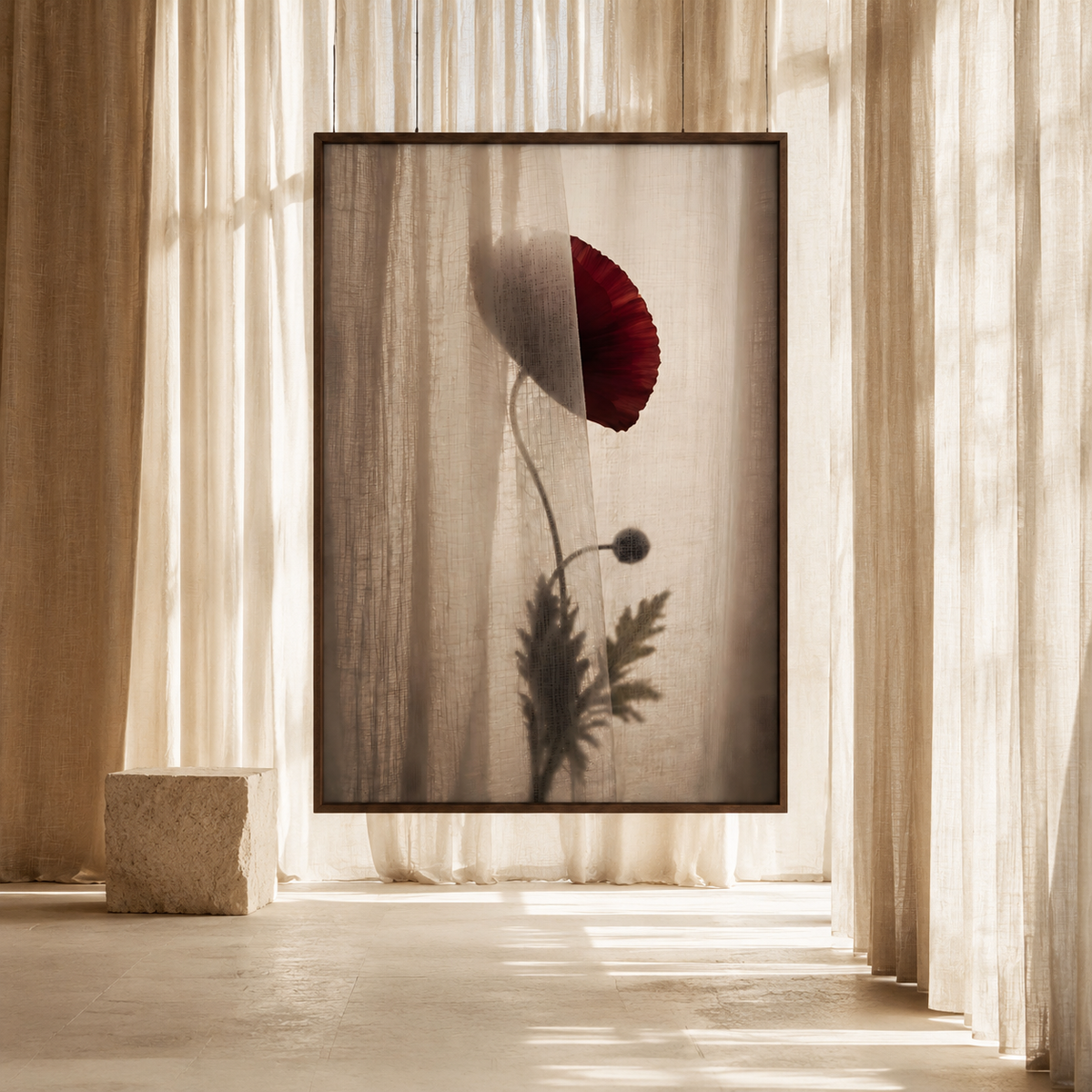 Burgundy Flower Wall Art Set of 6: Modern Botanical Living Room Decor Printable