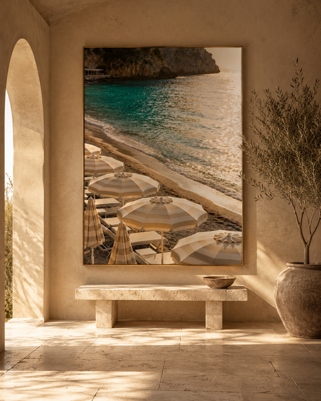 Mediterranean Sea Wall Art: Coastal Umbrellas Photography, Beach House Decor Printable