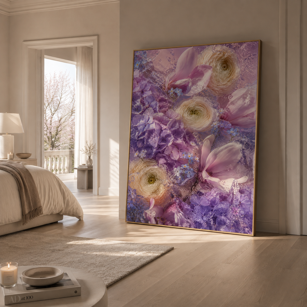 Purple Flower Wall Art: Lavender Hydrangea Floral Photography, Pastel Bedroom Decor Printable