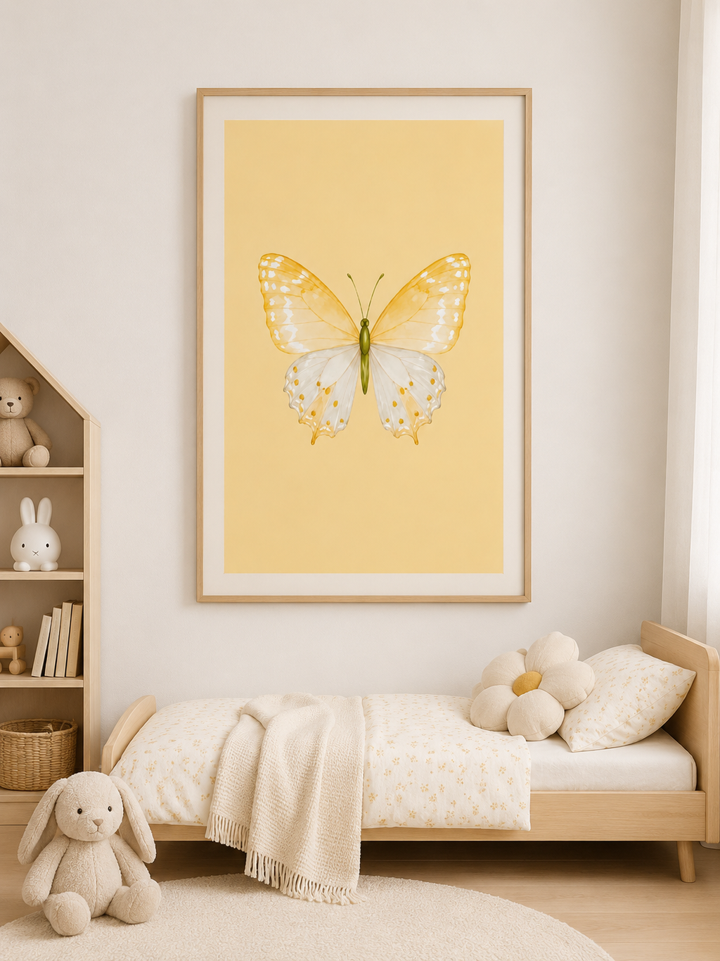 Butter Yellow Butterfly Wall Art: Watercolor Girls Room & Nursery Decor Printable