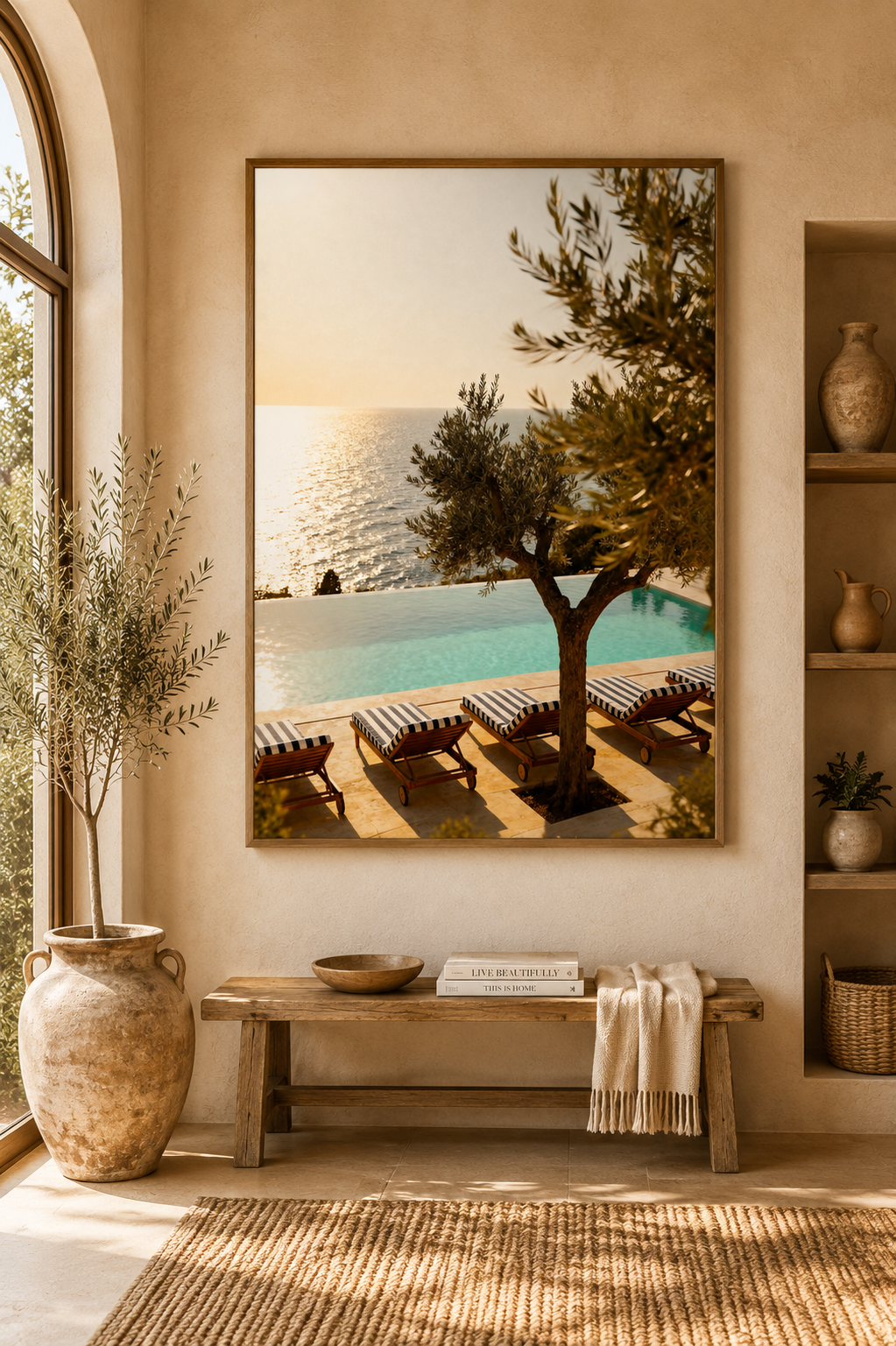 Mediterranean Infinity Pool Wall Art: Luxury Coastal Resort Photography Printable