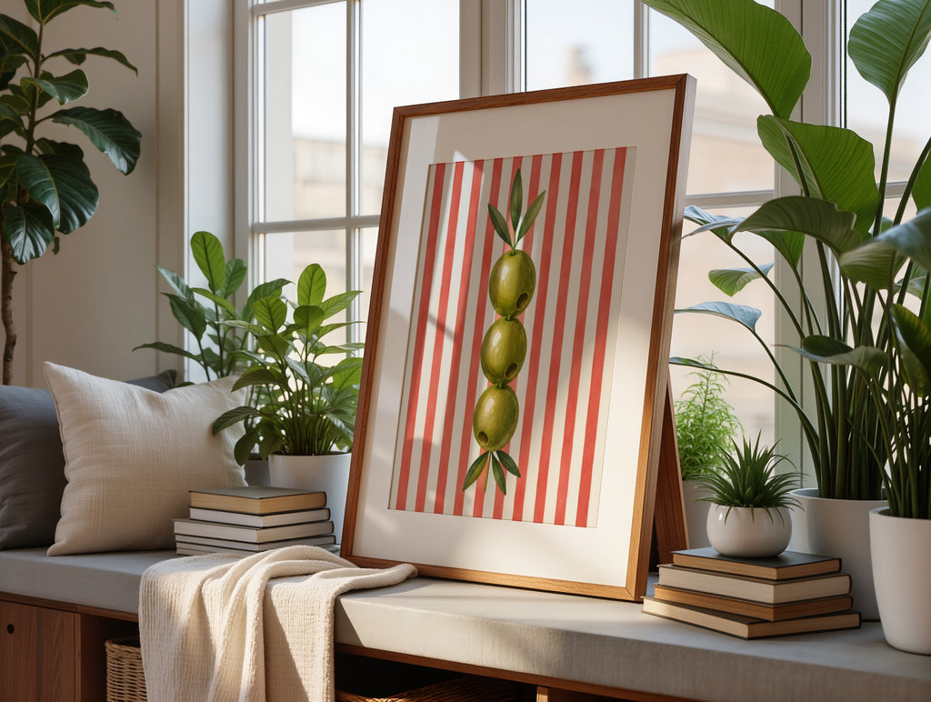 Olive Wall Art: Striped Mediterranean Kitchen Decor Printable