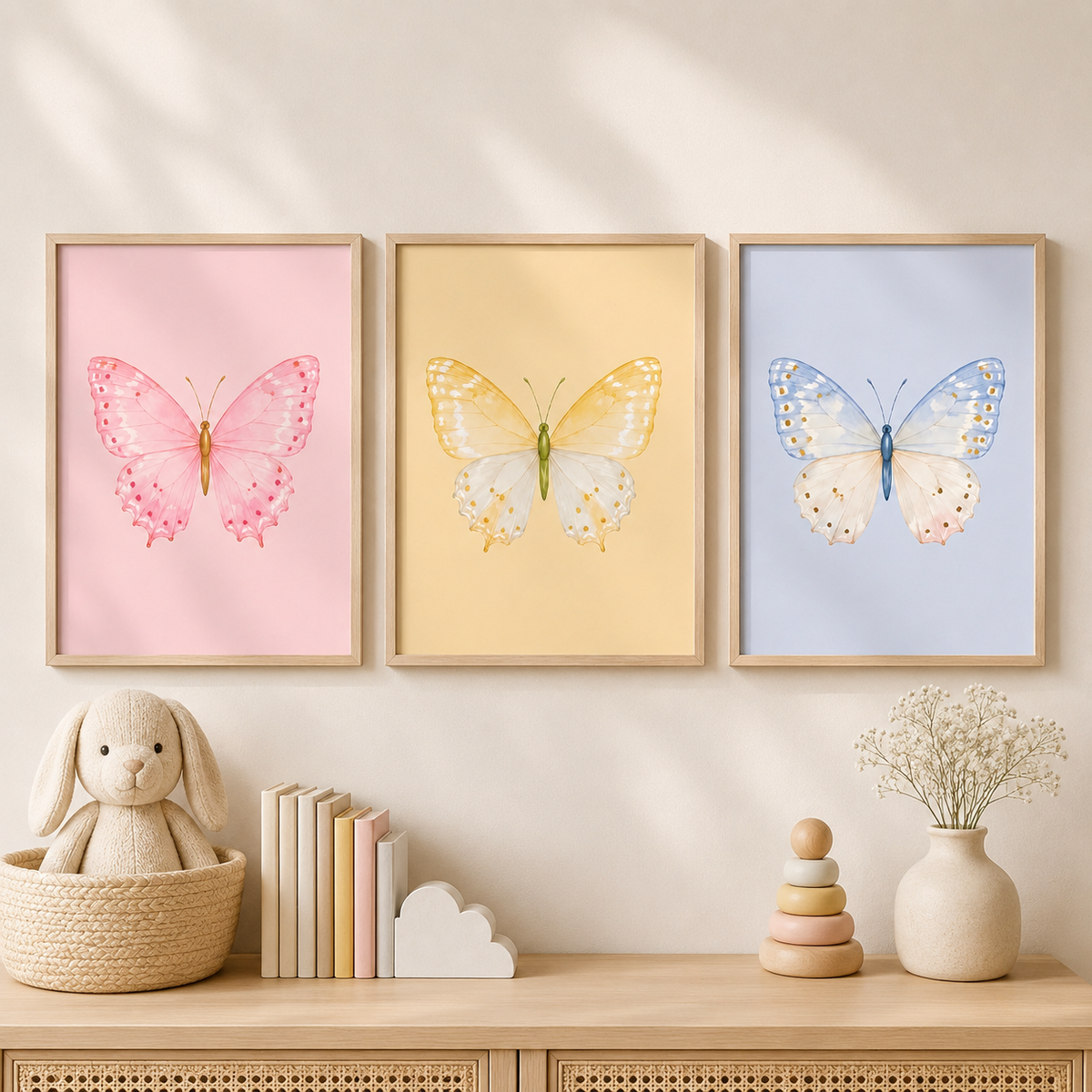 Colorful Butterfly Wall Art Set of 3: Pastel Nursery Decor Printable