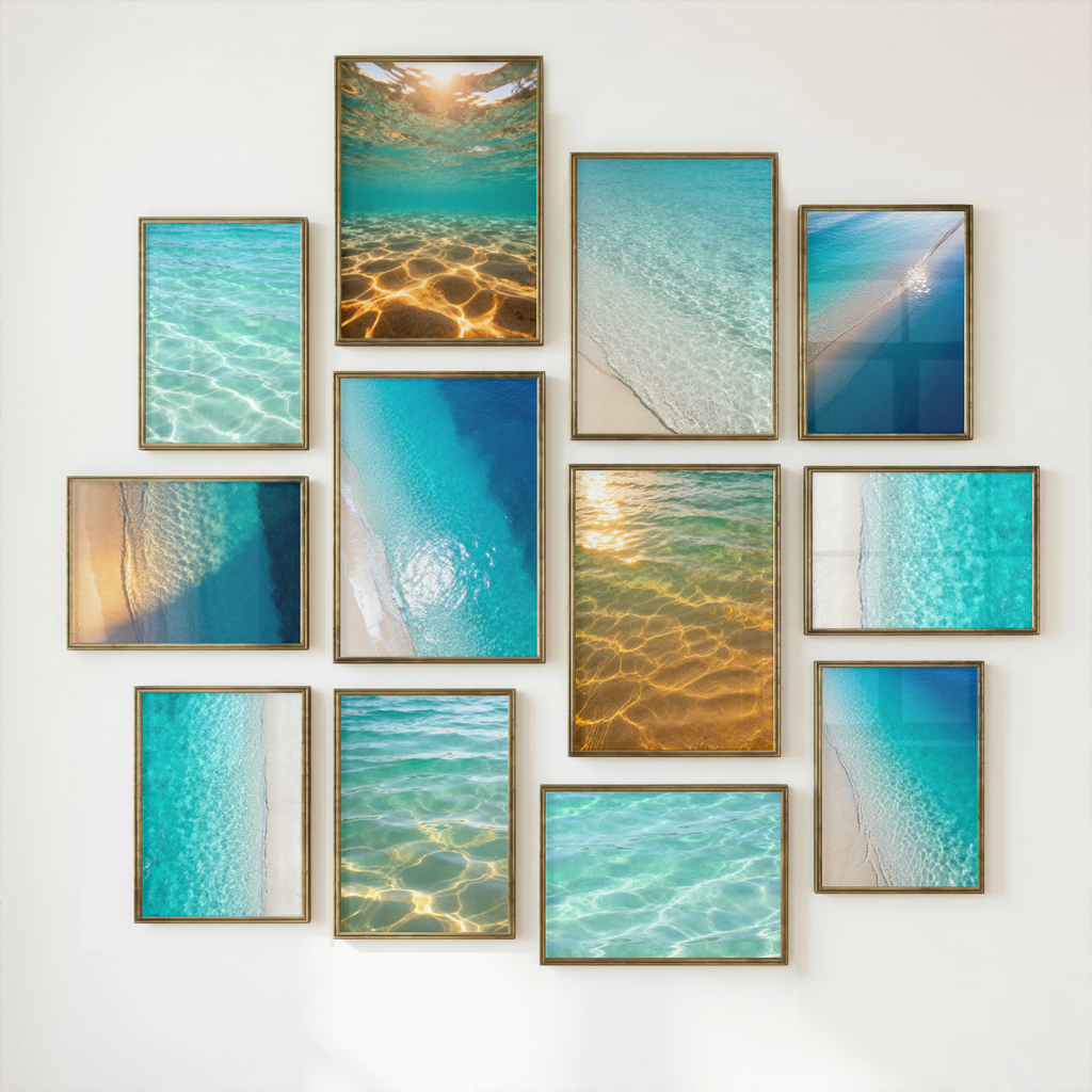 Ocean Photography Wall Art Set of 10: Coastal Beach Printable, Turquoise Water Decor