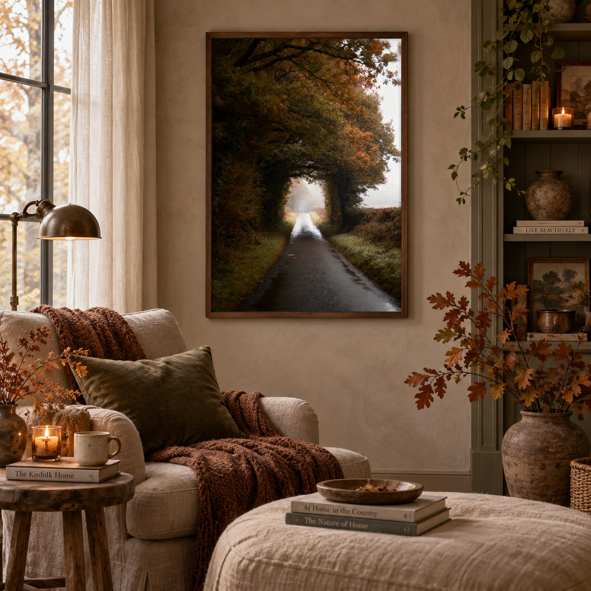 Autumn Forest Wall Art Printable: Moody Country Road Landscape Photography