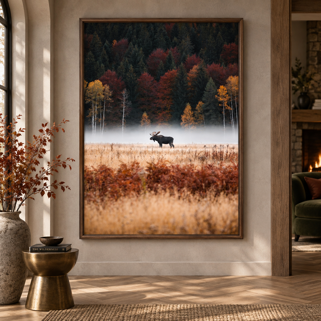 Moose Wall Art: Autumn Forest Wildlife Photography, Rustic Cabin Decor Printable