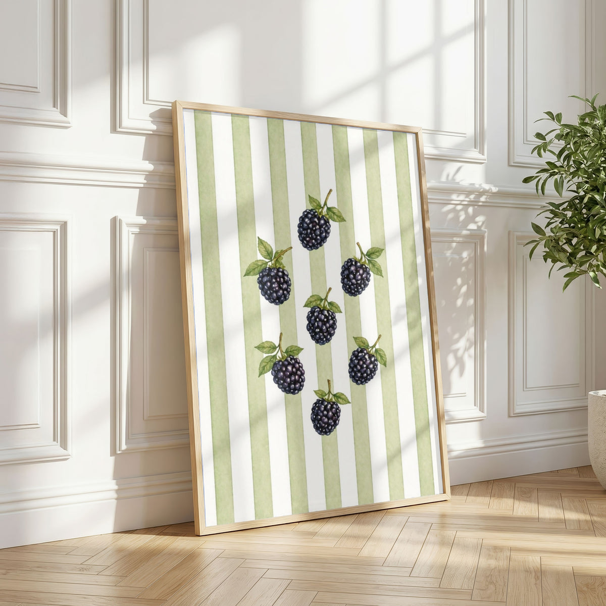Striped Fruit Wall Art Set of 8: Colorful Kitchen Fruit Decor, Lemon Strawberry Cherry Printable