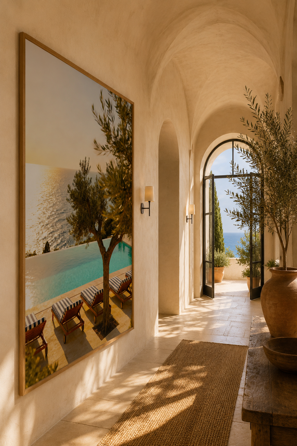 Mediterranean Infinity Pool Wall Art: Luxury Coastal Resort Photography Printable