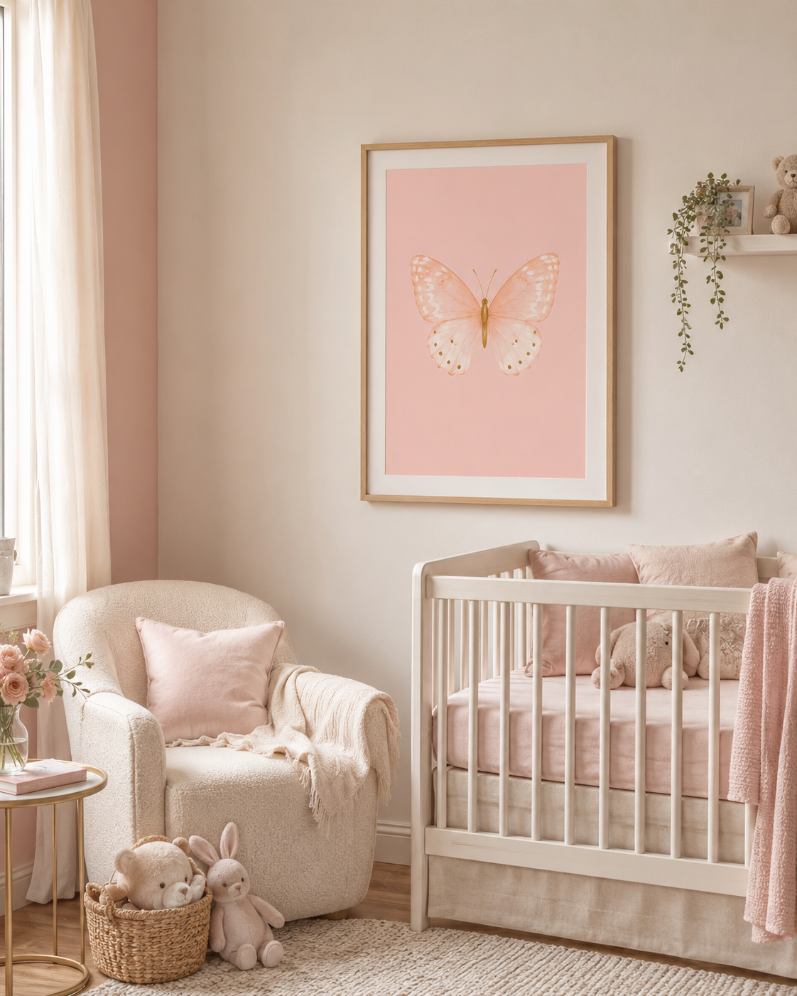 Pastel Butterfly Wall Art Set of 6: Nursery Decor Printable, Watercolor Kids Bedroom