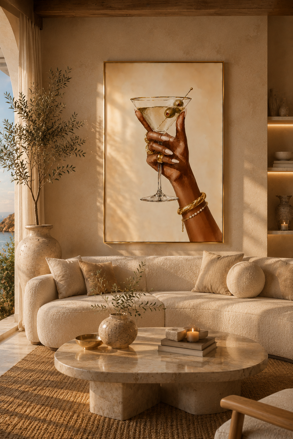 Martini Wall Art: Hand Holding Cocktail Glass, Feminine Bar Cart Decor, Chic Kitchen Printable