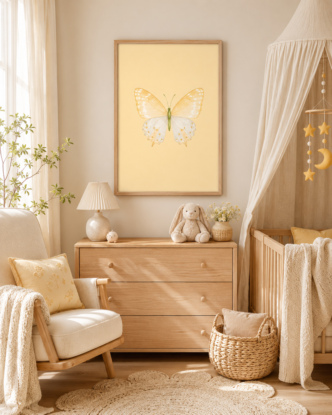Butter Yellow Butterfly Wall Art: Watercolor Girls Room & Nursery Decor Printable
