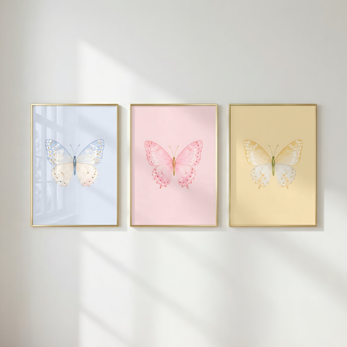 Pastel Butterfly Wall Art Set of 6: Nursery Decor Printable, Watercolor Kids Bedroom