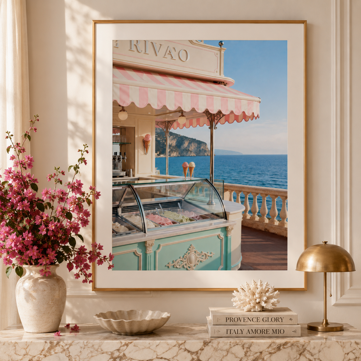 Italian Riviera Gelato Wall Art: Mediterranean Coastal Photography Printable